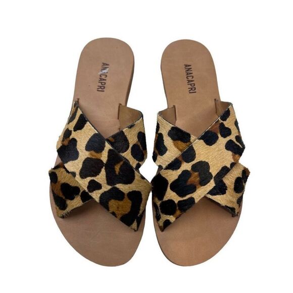 Anacapri Women's Animal Print Cross Strap Flat Sandal Brown & Black Size 6.5 - Picture 5 of 5